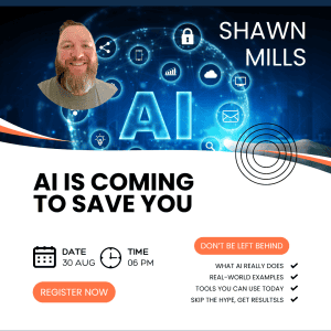Digital AI concept with technology icons and a smiling man, promoting AI's role in future safety.