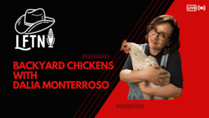 Woman holding a chicken during backyard chicken keeping session.