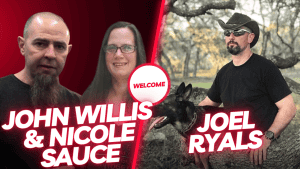 Podcast hosts Joel Ryals and John Willis with Nicole Sauce, discussing building on passion.