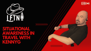 Podcast episode cover featuring Kenny G on situational awareness in travel.