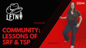 Woman speaking at a community lessons podcast about SRF and TSP programs.