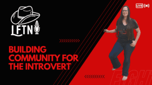 Woman speaking on a live podcast about building community for introverts.