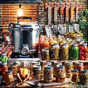 Canning jars, tools, and supplies for food preservation and home canning projects.