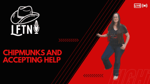 Woman smiling and gesturing during podcast episode about chipmunks and help.