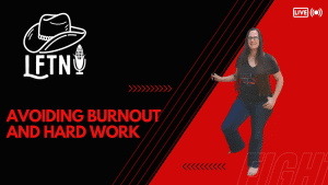 Woman smiling on live podcast about avoiding burnout and hard work.
