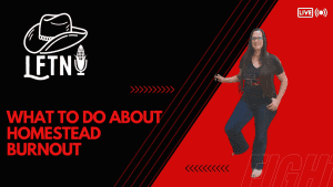 Woman discussing homestead burnout on podcast, with Tennessee theme.