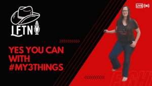 Woman speaking on live podcast about achieving goals with #My3Things.