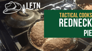 Cooking redneck pie in a cast iron skillet on the stove.
