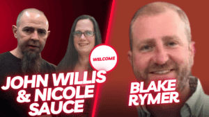 John Willis, Nicole Sauce, and Blake Rymer at First Tuesday Coffee Chat.