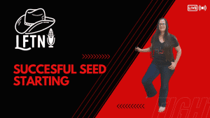Woman starting seeds live on podcast, successful seed starting tips.