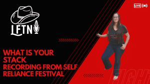 Woman speaking at Self-Reliance Festival about stack recording techniques.