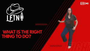 Podcast cover image featuring a woman on stage with "What Is The Right Thing To Do?" text.